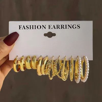 Trendy Gold Color Designer Hoop Earrings Set (6 pairs)